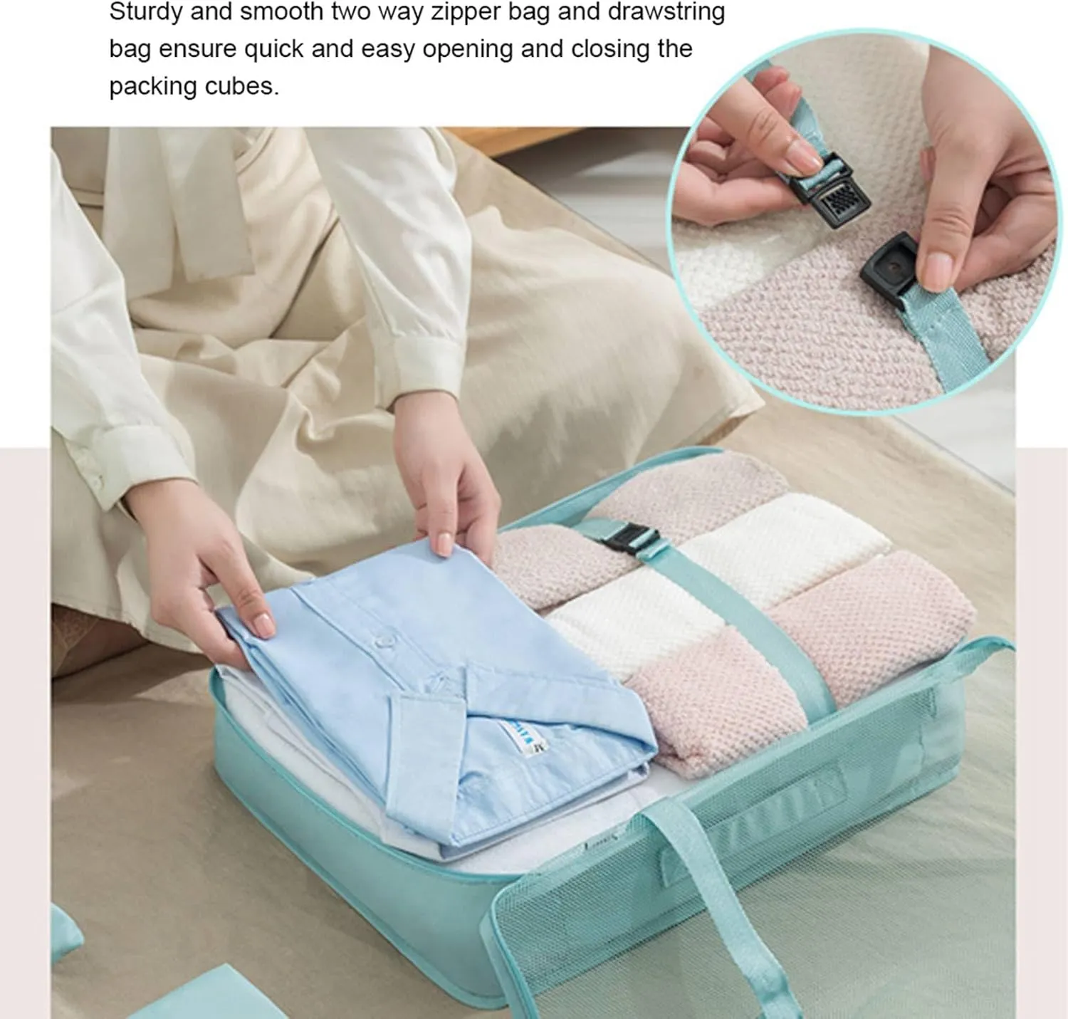 8 Set Packing Cubes with Portable Shoe Bag, Travel Underwear Storage Bag, and Makeup Bag for Suitcases Organizer Bags Set, Carry On Suitcase Luggage Organizers (Lake