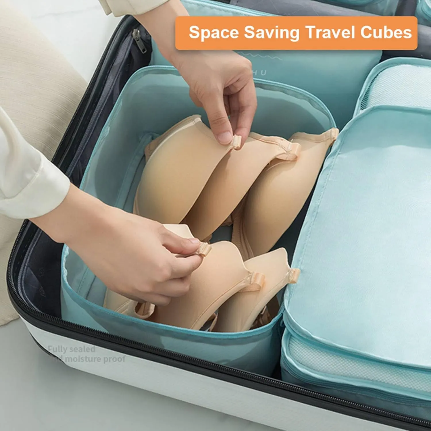8 Set Packing Cubes with Portable Shoe Bag, Travel Underwear Storage Bag, and Makeup Bag for Suitcases Organizer Bags Set, Carry On Suitcase Luggage Organizers (Lake