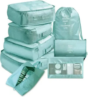 8 Set Packing Cubes with Portable Shoe Bag, Travel Underwear Storage Bag, and Makeup Bag for Suitcases Organizer Bags Set, Carry On Suitcase Luggage Organizers (Lake