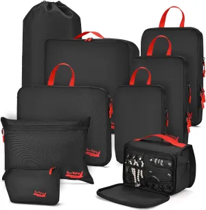 9-Piece Compression Set: Packing Cubes   Toiletry/Shoe/Laundry Bags - Waterproof Travel Organizer for Suitcases (Black)