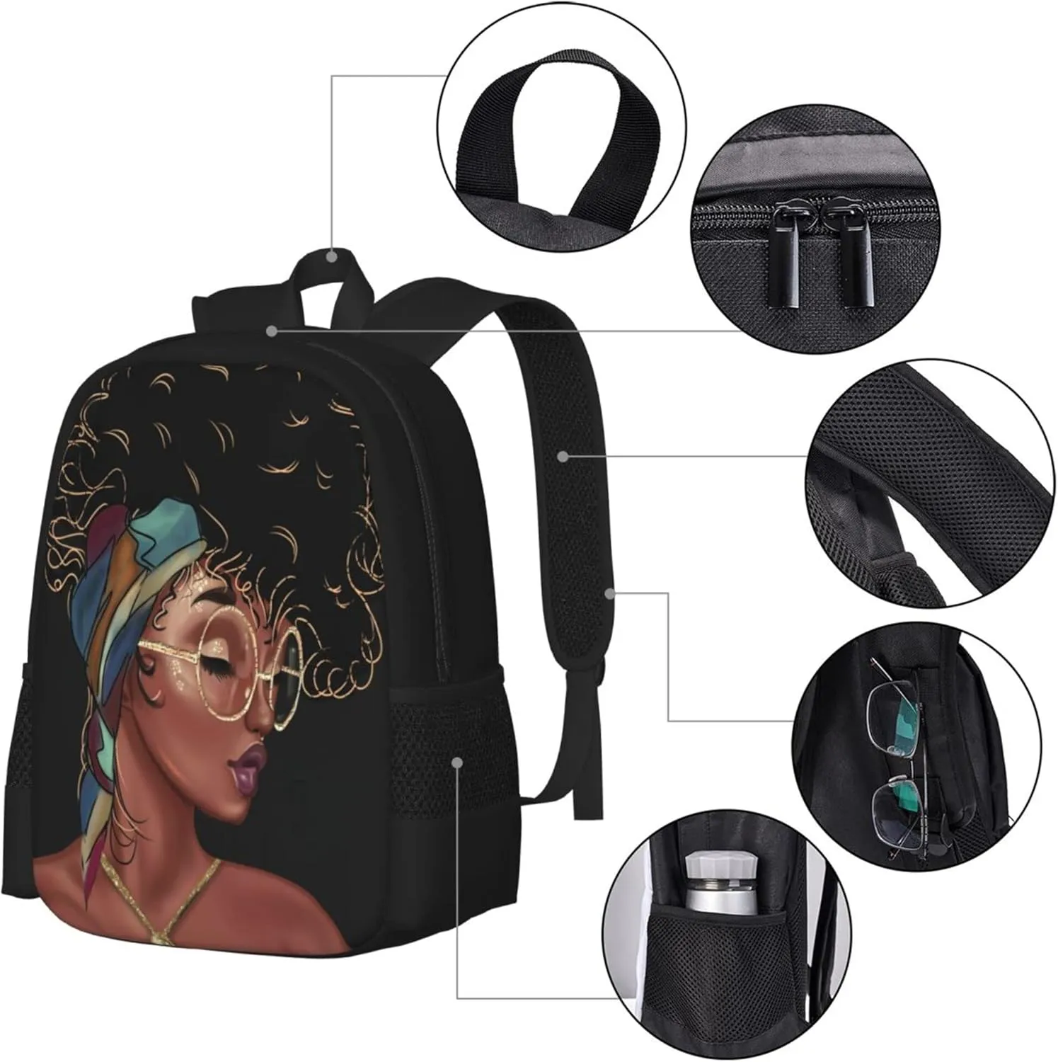 Afro Black Girl Backpack Laptop Backpack African Bookbag for Teen Women School Students Office 17 Inch