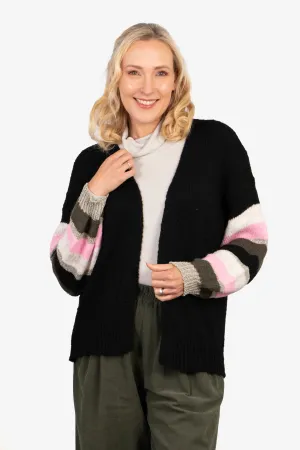 April Balloon Sleeve Cardigan - Black/Khaki, Colourblock