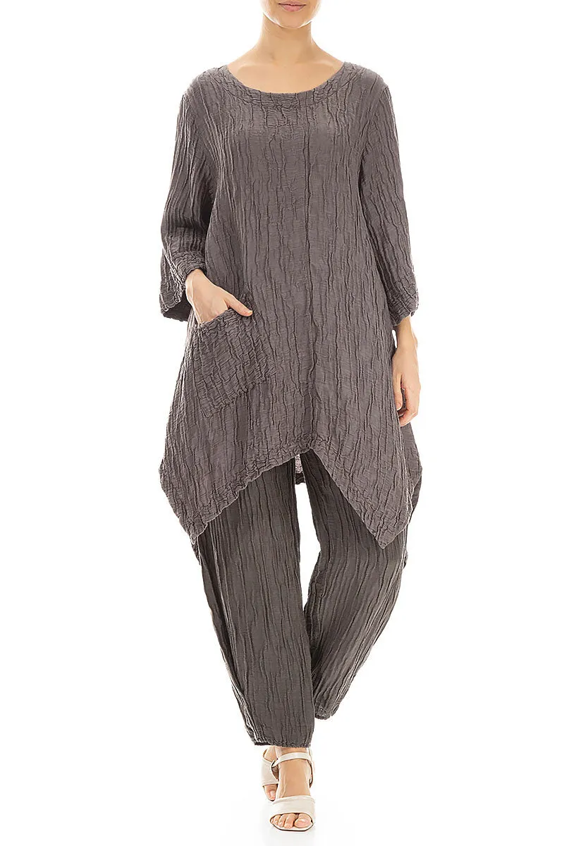 Asymmetric Crinkled Truffle Silk Linen Tunic