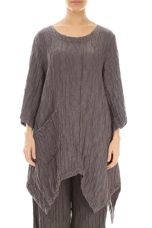 Asymmetric Crinkled Truffle Silk Linen Tunic
