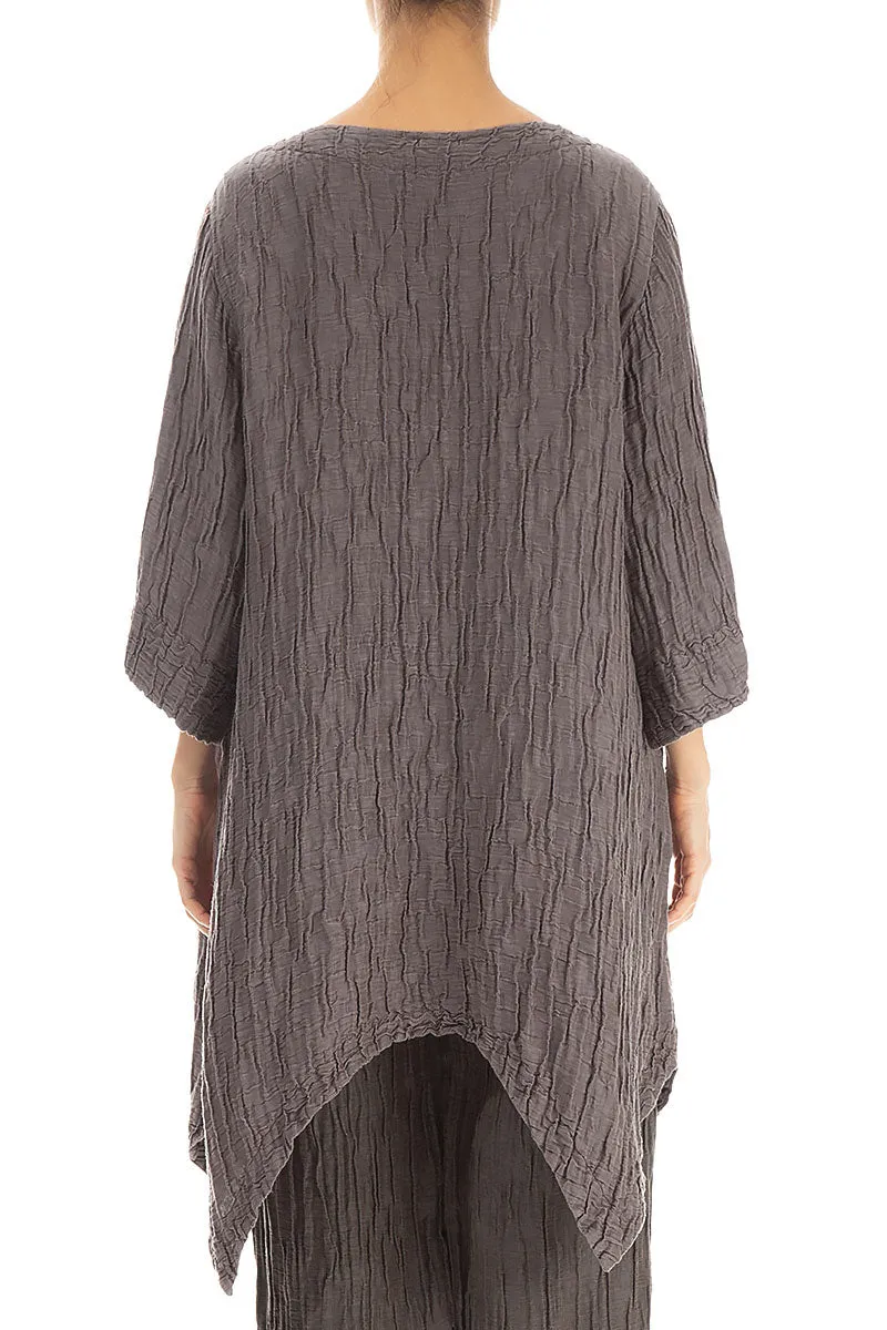 Asymmetric Crinkled Truffle Silk Linen Tunic