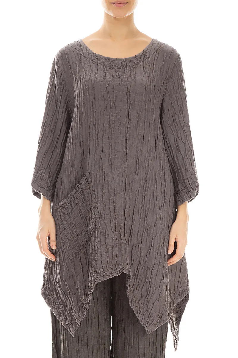 Asymmetric Crinkled Truffle Silk Linen Tunic