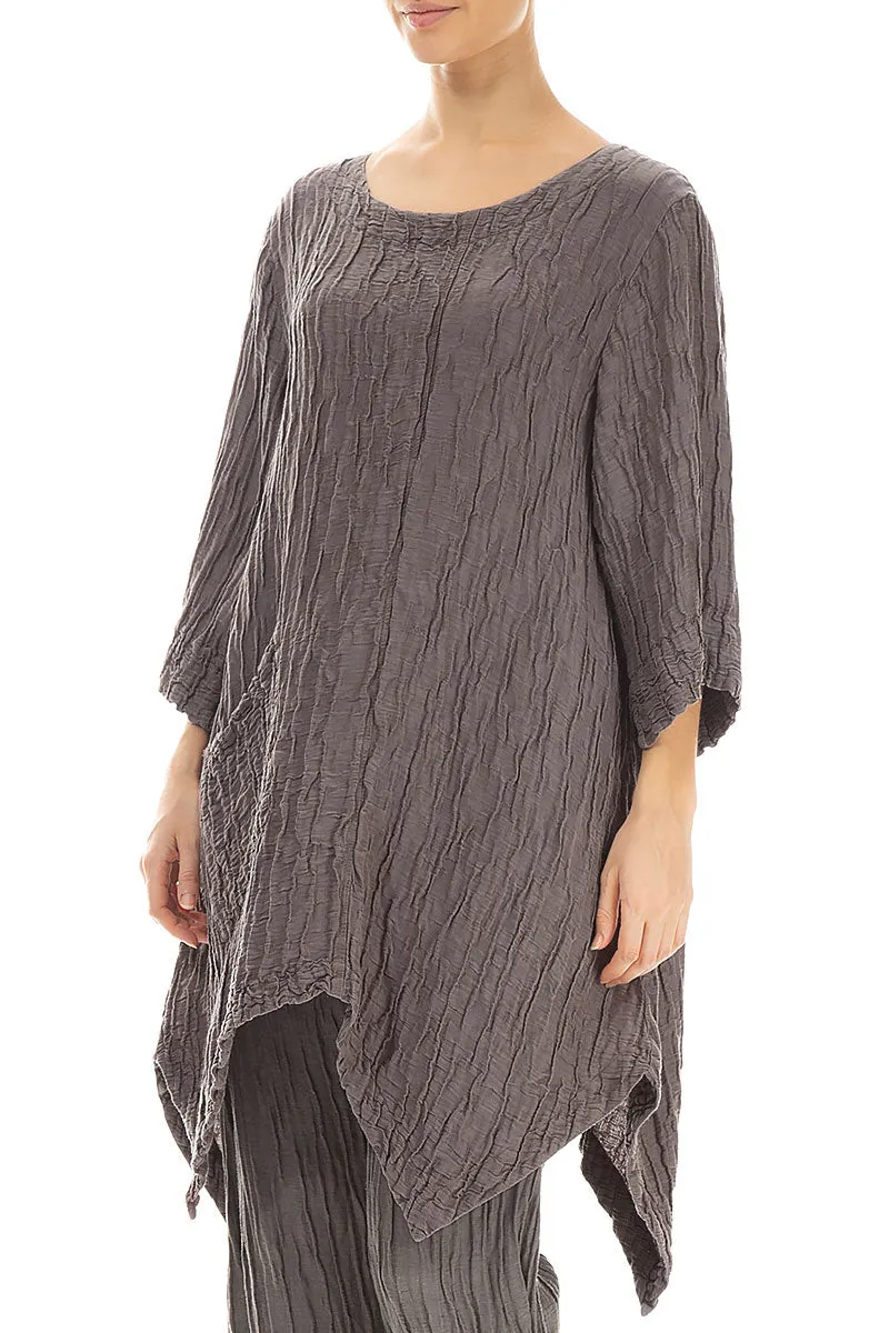 Asymmetric Crinkled Truffle Silk Linen Tunic