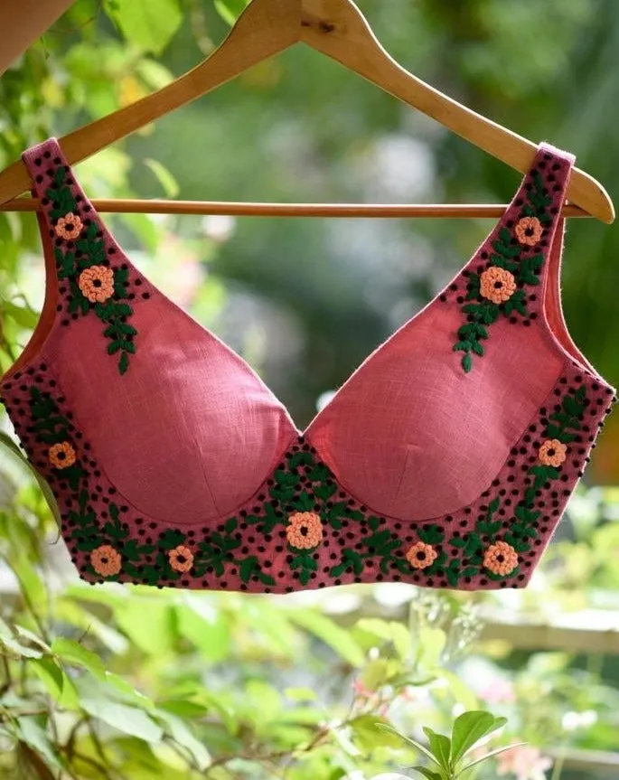 Baby Pink Cotton with Hand Embroidery  Readymade Blouse