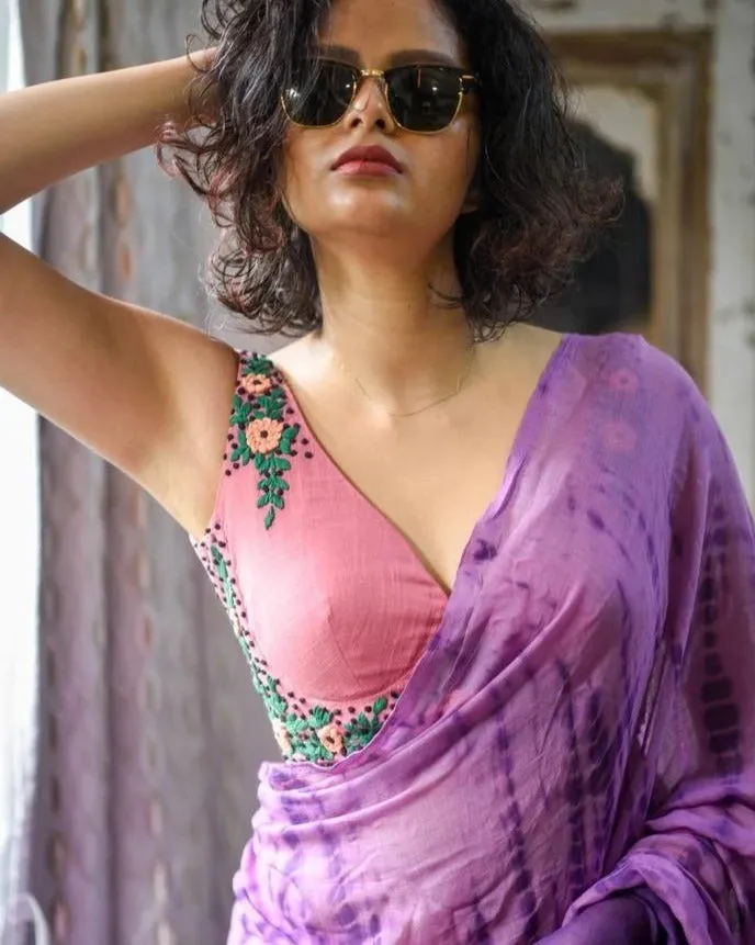 Baby Pink Cotton with Hand Embroidery  Readymade Blouse