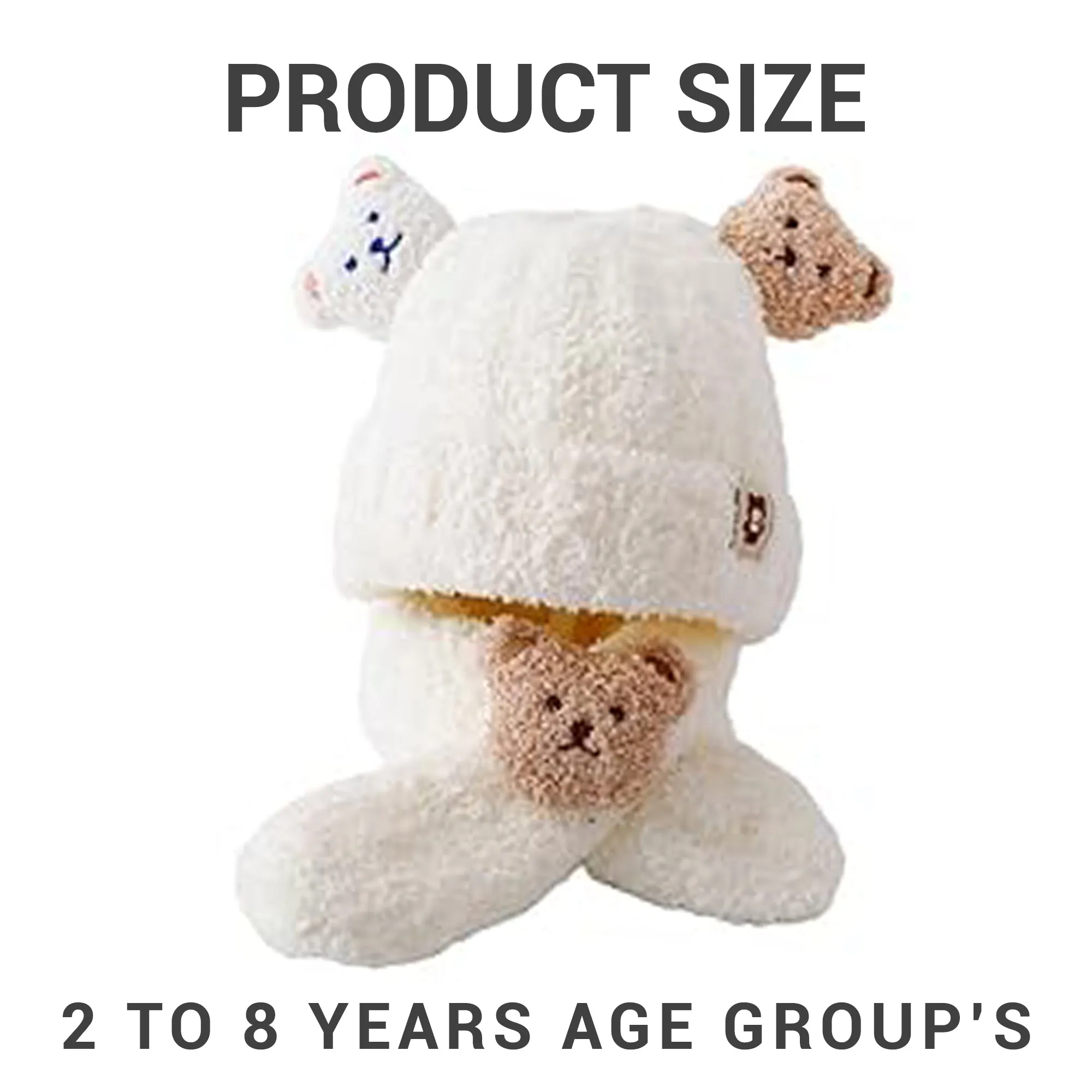 Babymoon Winter Bear Fleece Soft Baby Cap Hat with Scarf Boy’s Girls Kids Cap Hat Headwear | White | 0-3 Yr