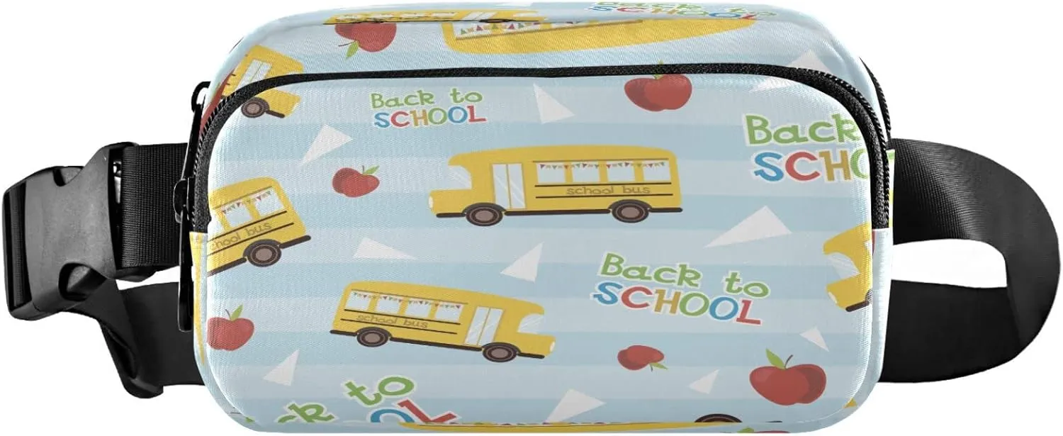 Back To School Yellow Bus Belt Bag for Women Men Fanny Pack Small Waist Pouch Crossbody Bags for Outdoor Hiking Running Travel