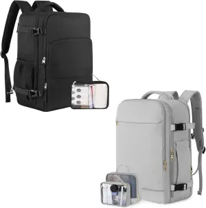 Backpack (Black & Gray), Flight Approved Personal Item Travel Backpack, Carry On Backpack with Multi-Pockets, College Bag, Hiking Waterproof Backpack, Business Backpack with USB Charging Port