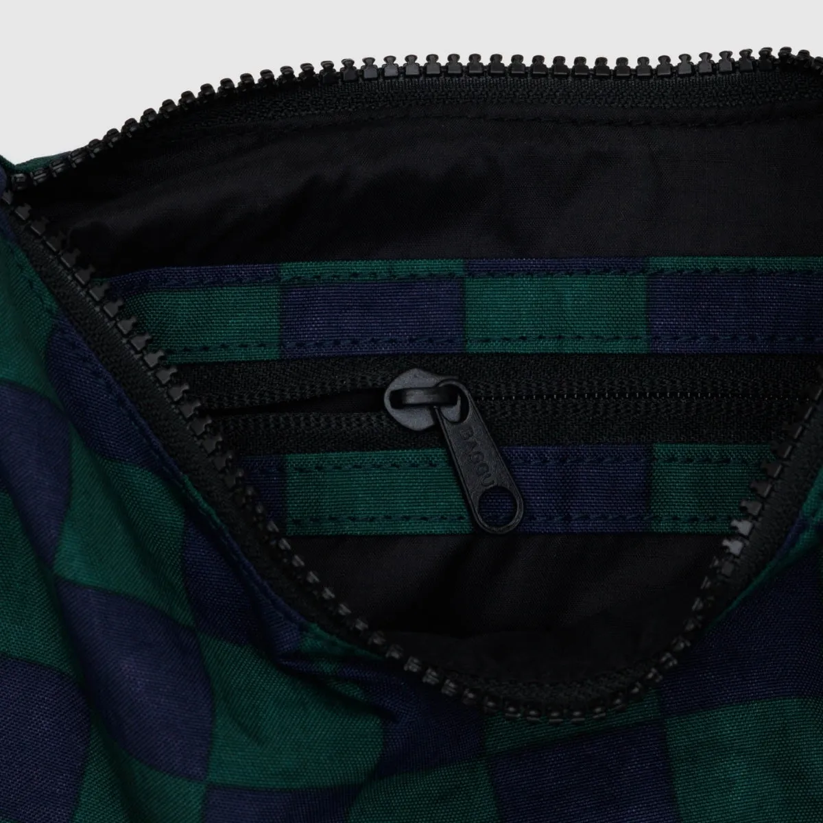 Baggu Small Nylon Crescent Bag in Navy Green Check