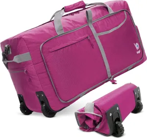 Bago Rolling Duffle Bag with Wheels - 30" 100L Foldable Weekender Bag, Waterproof Travel Duffel Bag, Heavy Duty lightWeight Duffle Bag for Traveling, Rolling Duffel Bag with Wheels (Pink2023)