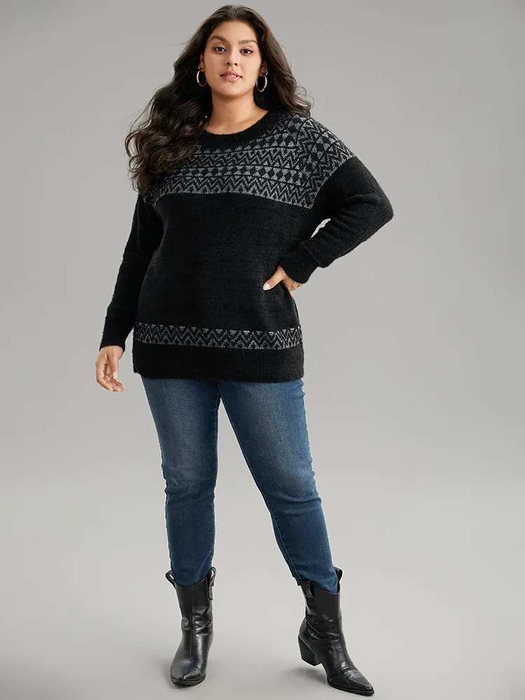 Bandana Print Fuzzy Sparkly Pullover
