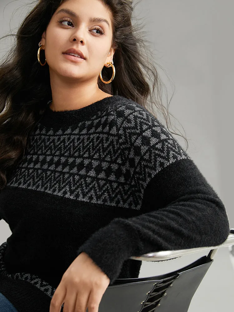 Bandana Print Fuzzy Sparkly Pullover