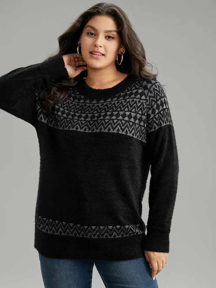 Bandana Print Fuzzy Sparkly Pullover