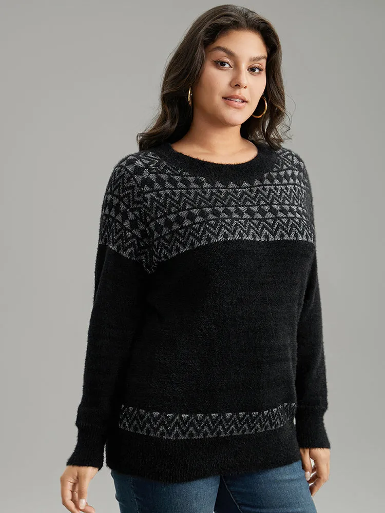 Bandana Print Fuzzy Sparkly Pullover