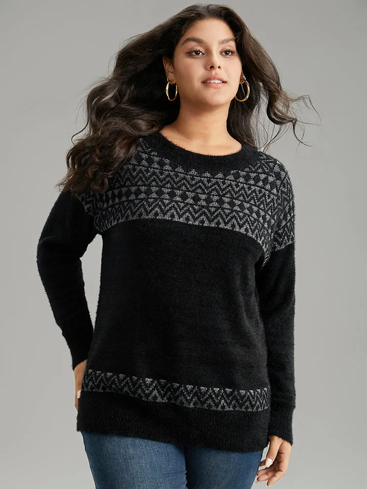 Bandana Print Fuzzy Sparkly Pullover