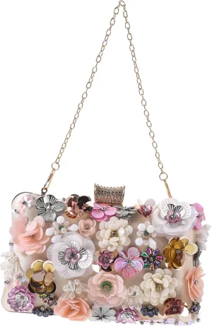 Beaded Flower Sequins Purse for Women Clutch Evening Bag for Wedding Party Formal Occasions