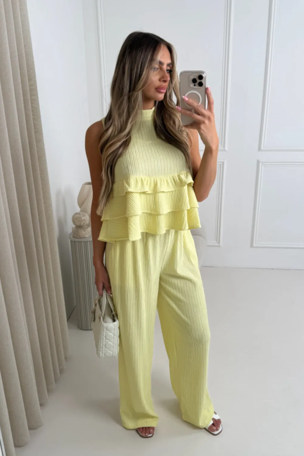 Becky lemon tiered top & trouser co-ord