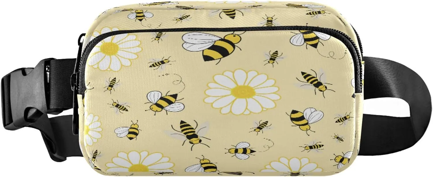 Bees Flowers Pattern Yellow Belt Bag for Women Men Fanny Pack Small Waist Pouch Crossbody Bags for Outdoor Hiking Running Travel