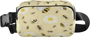 Bees Flowers Pattern Yellow Belt Bag for Women Men Fanny Pack Small Waist Pouch Crossbody Bags for Outdoor Hiking Running Travel