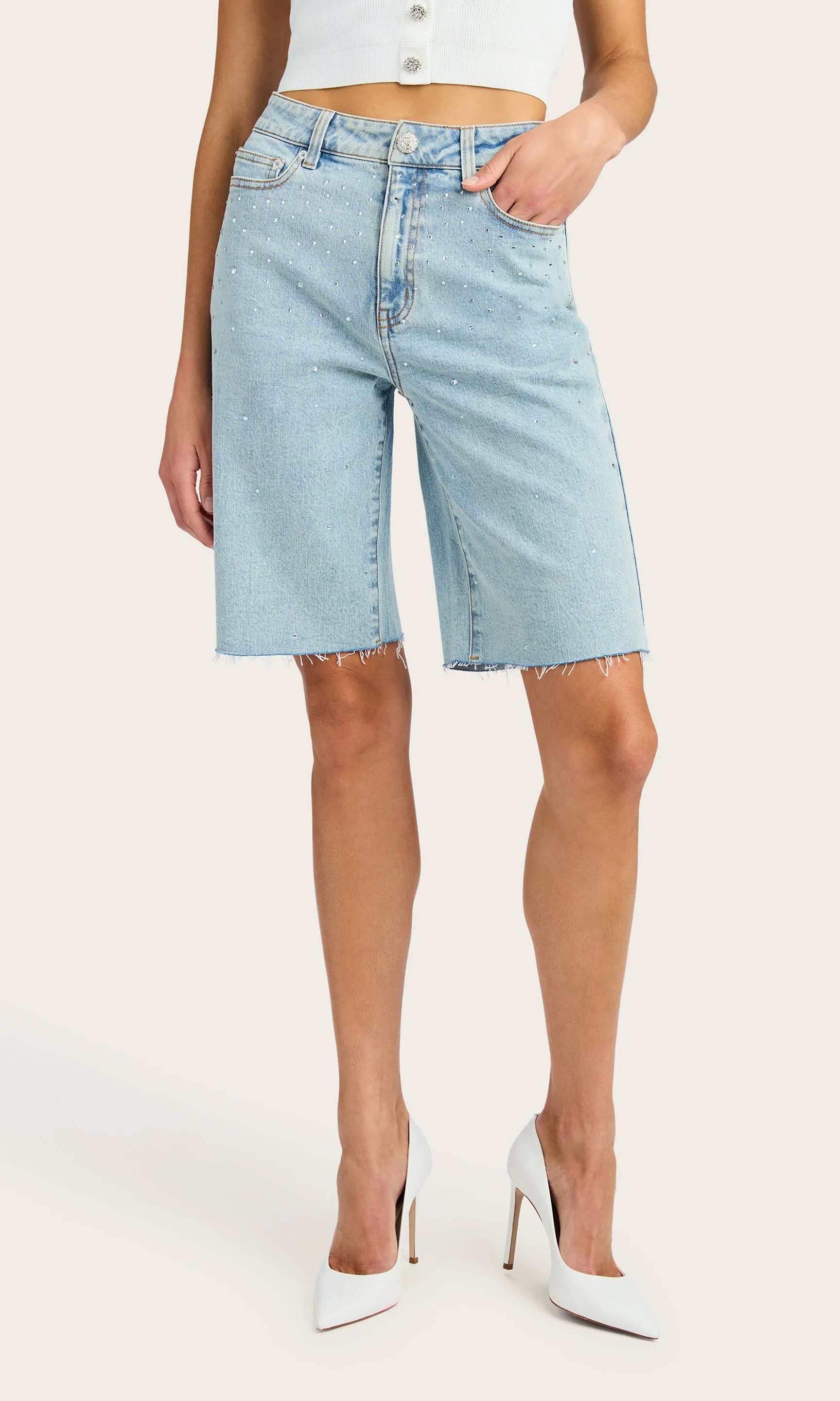Bellina Crystal Bermuda Denim Shorts