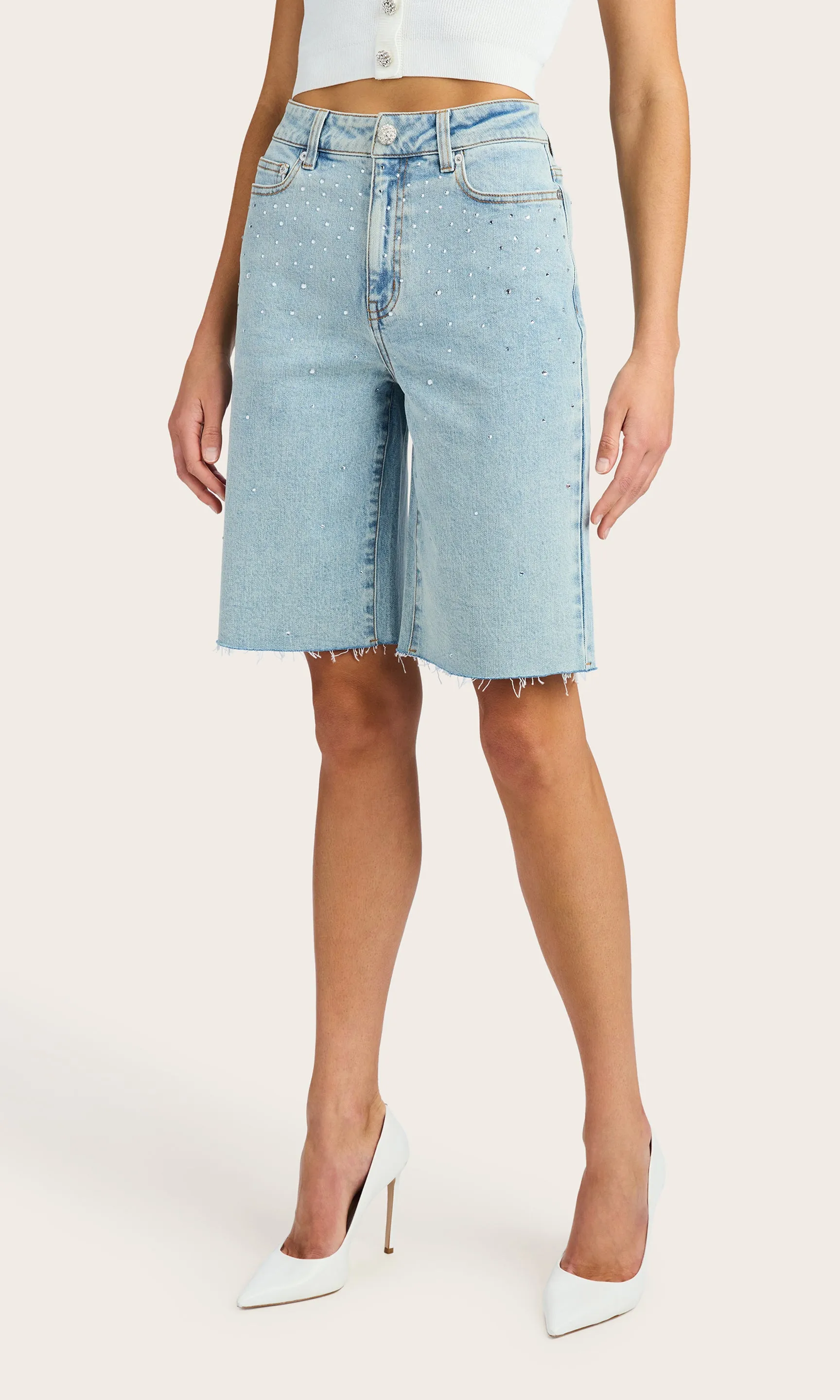 Bellina Crystal Bermuda Denim Shorts