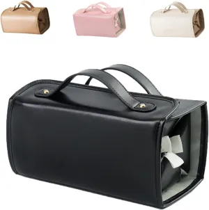 Binozinco Cosmetic Bag, Leather Waterproof Cosmetic Bag, Detachable Compact Toiletry Bag for Travel, Hanging Cosmetic Travel Bag for Bedrooms Bathrooms Gyms (Black)