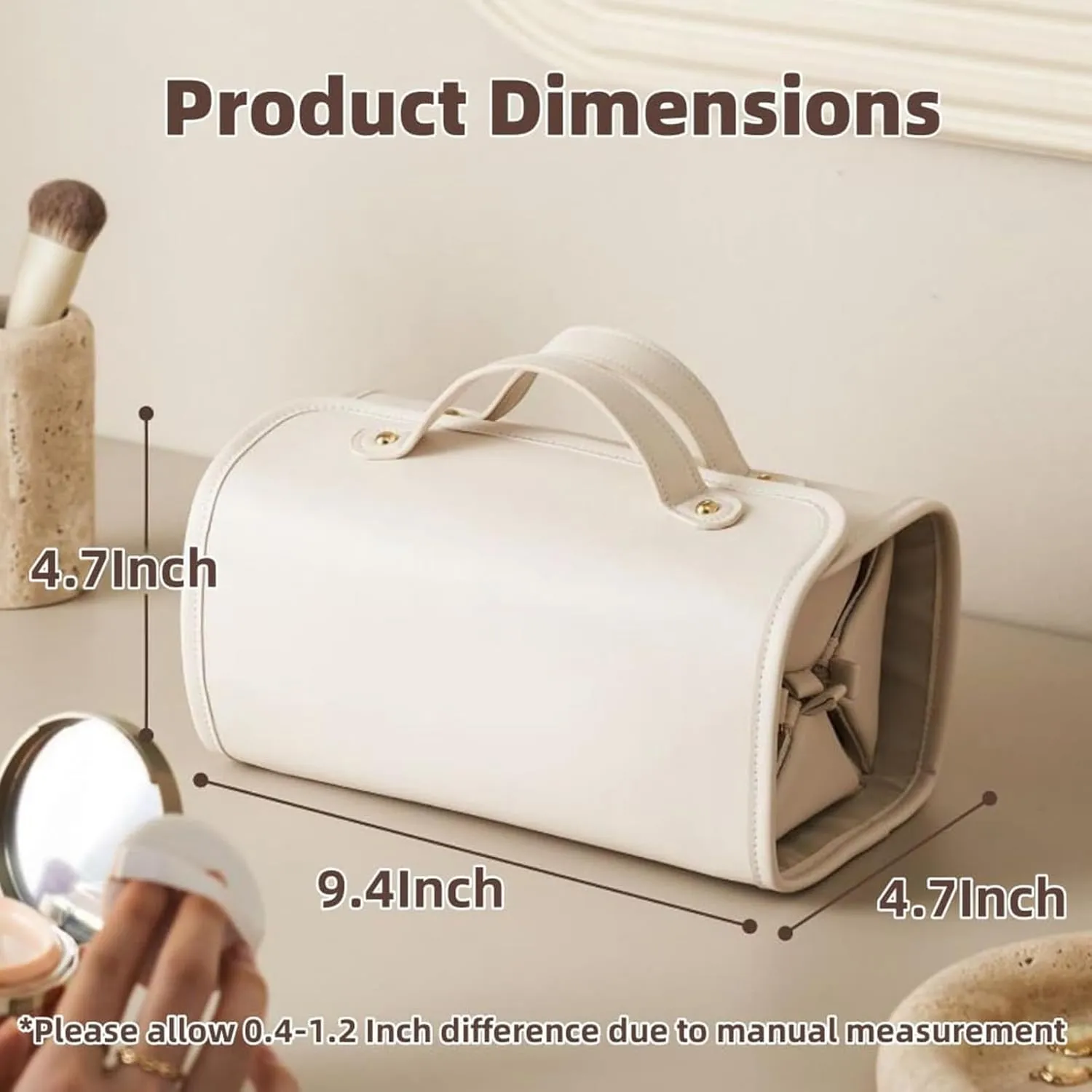 Binozinco Cosmetic Bag, Leather Waterproof Cosmetic Bag, Detachable Compact Toiletry Bag for Travel, Hanging Cosmetic Travel Bag for Bedrooms Bathrooms Gyms (Brown)