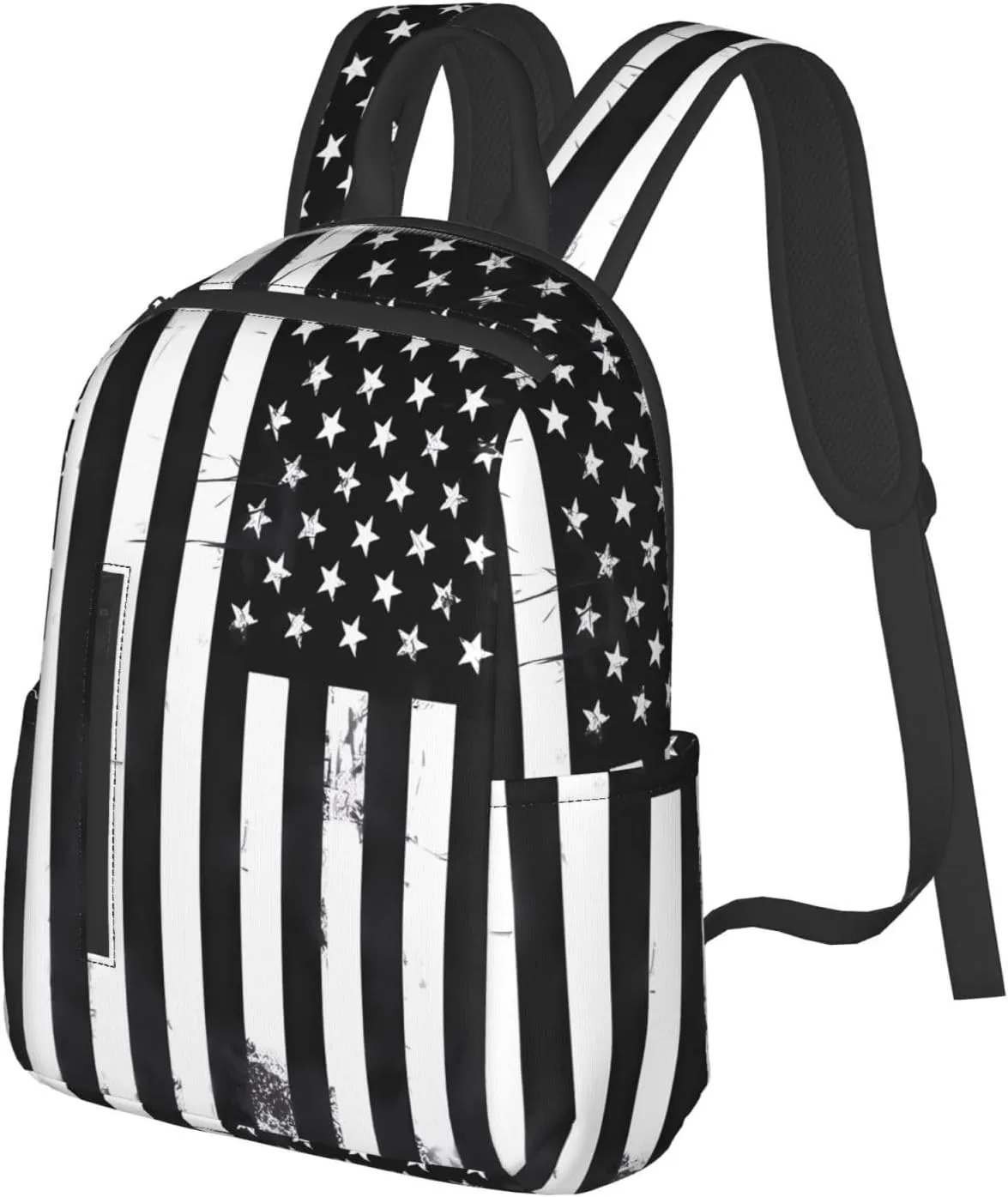 Black And White American Flag Casual Backpacks Laptop Backpack Outdoor Travel Rucksack Sport Carry-On Daypack Lightweight Bag with Multi-Pockets