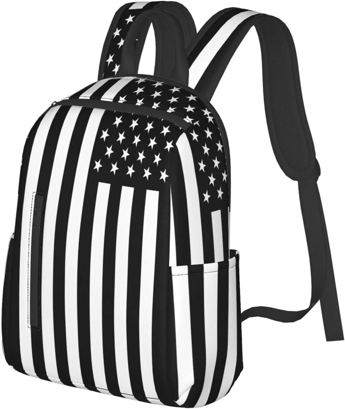 Black And White American Flag Casual Backpacks Laptop Backpack Outdoor Travel Rucksack Sport Carry-On Daypack Lightweight Bag with Multi-Pockets