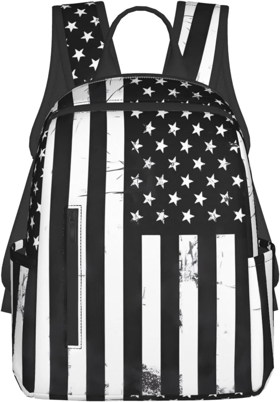 Black And White American Flag Casual Backpacks Laptop Backpack Outdoor Travel Rucksack Sport Carry-On Daypack Lightweight Bag with Multi-Pockets