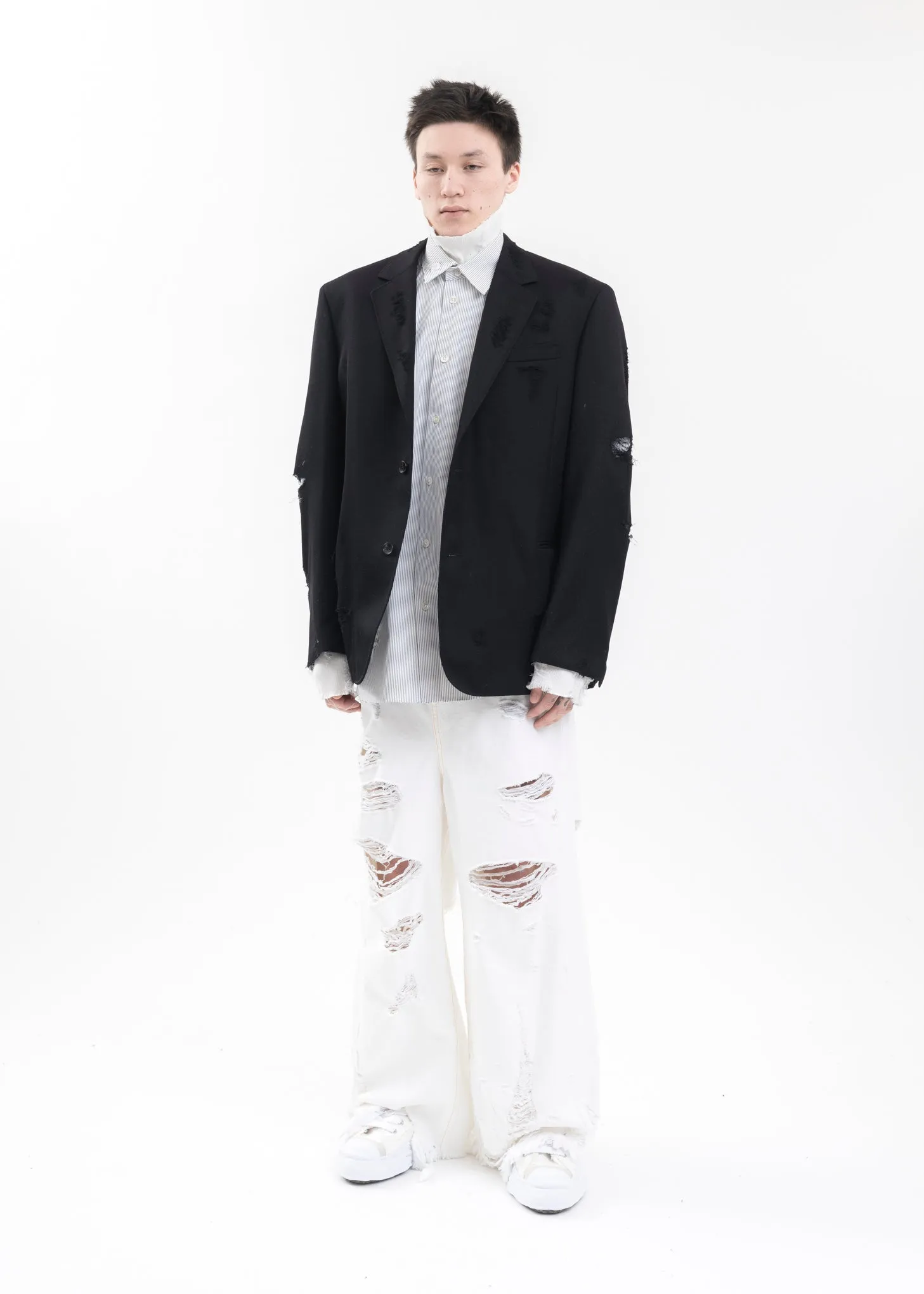 BLACK DESTROYED TAILORED JACKET