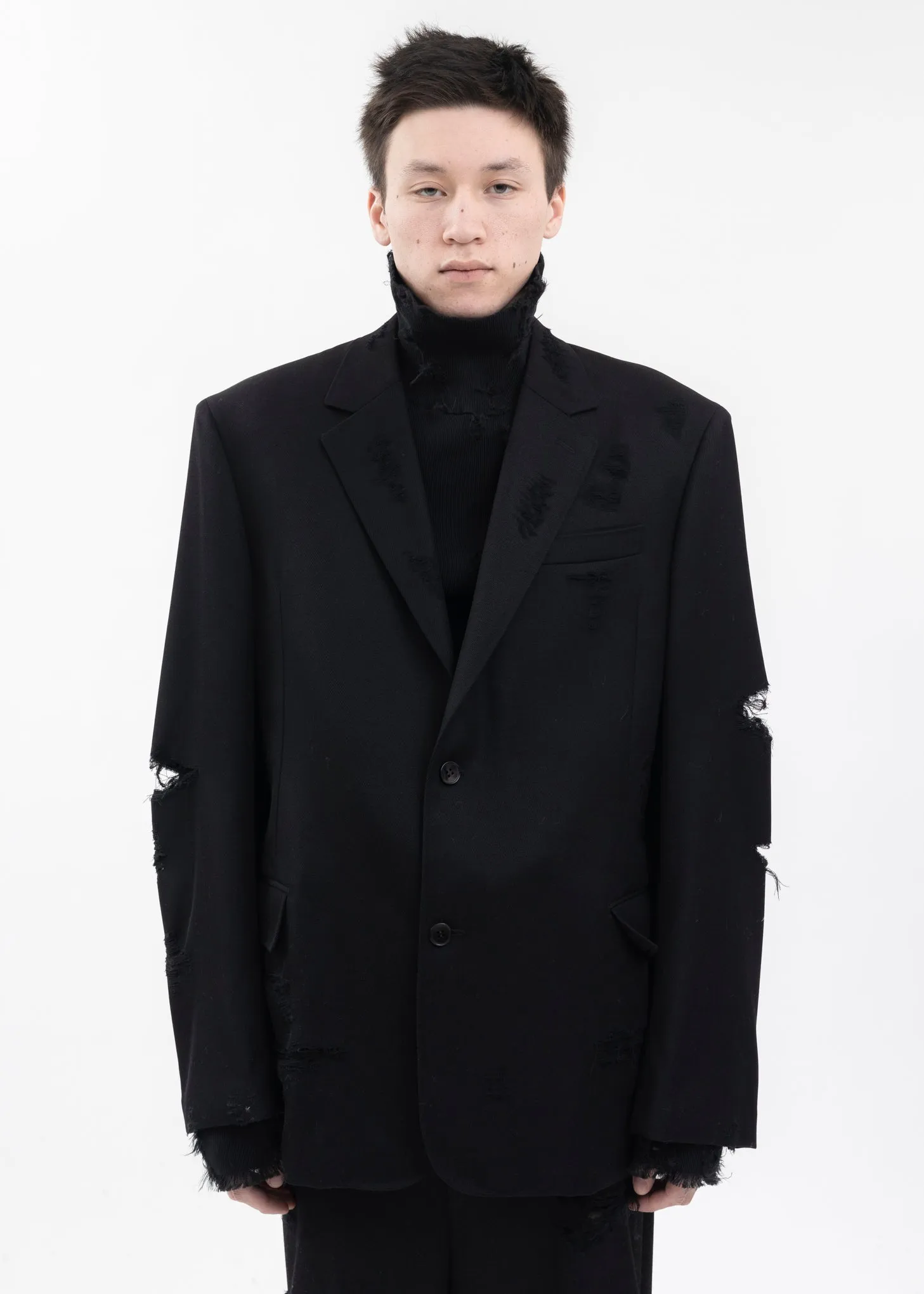 BLACK DESTROYED TAILORED JACKET