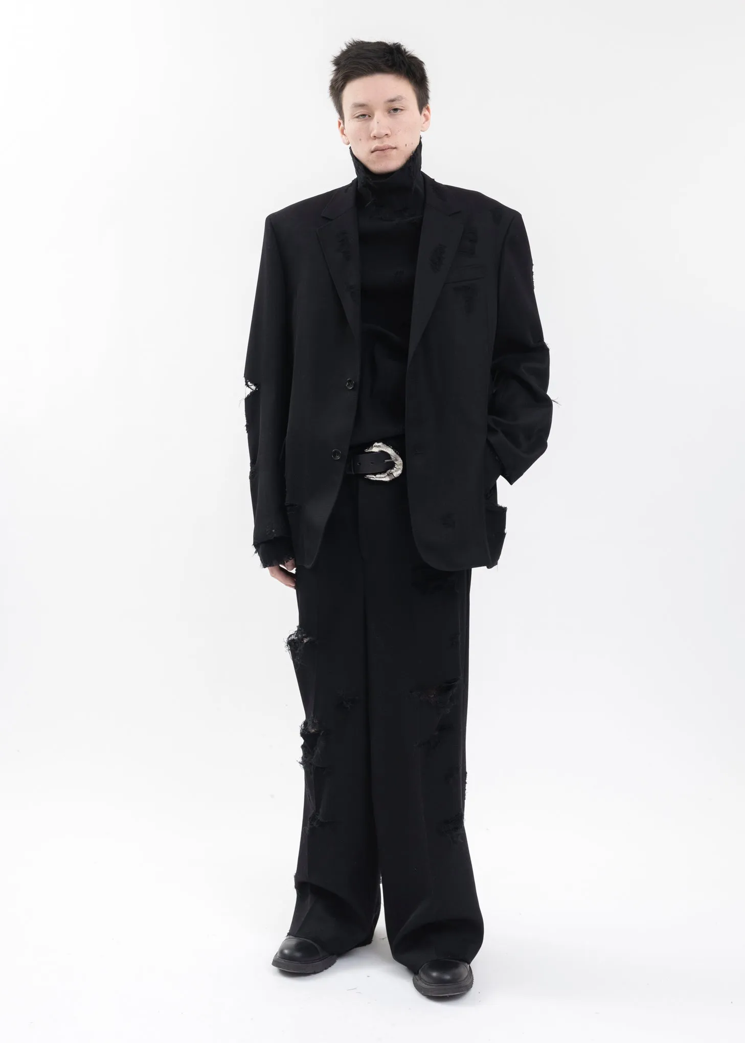 BLACK DESTROYED TAILORED JACKET