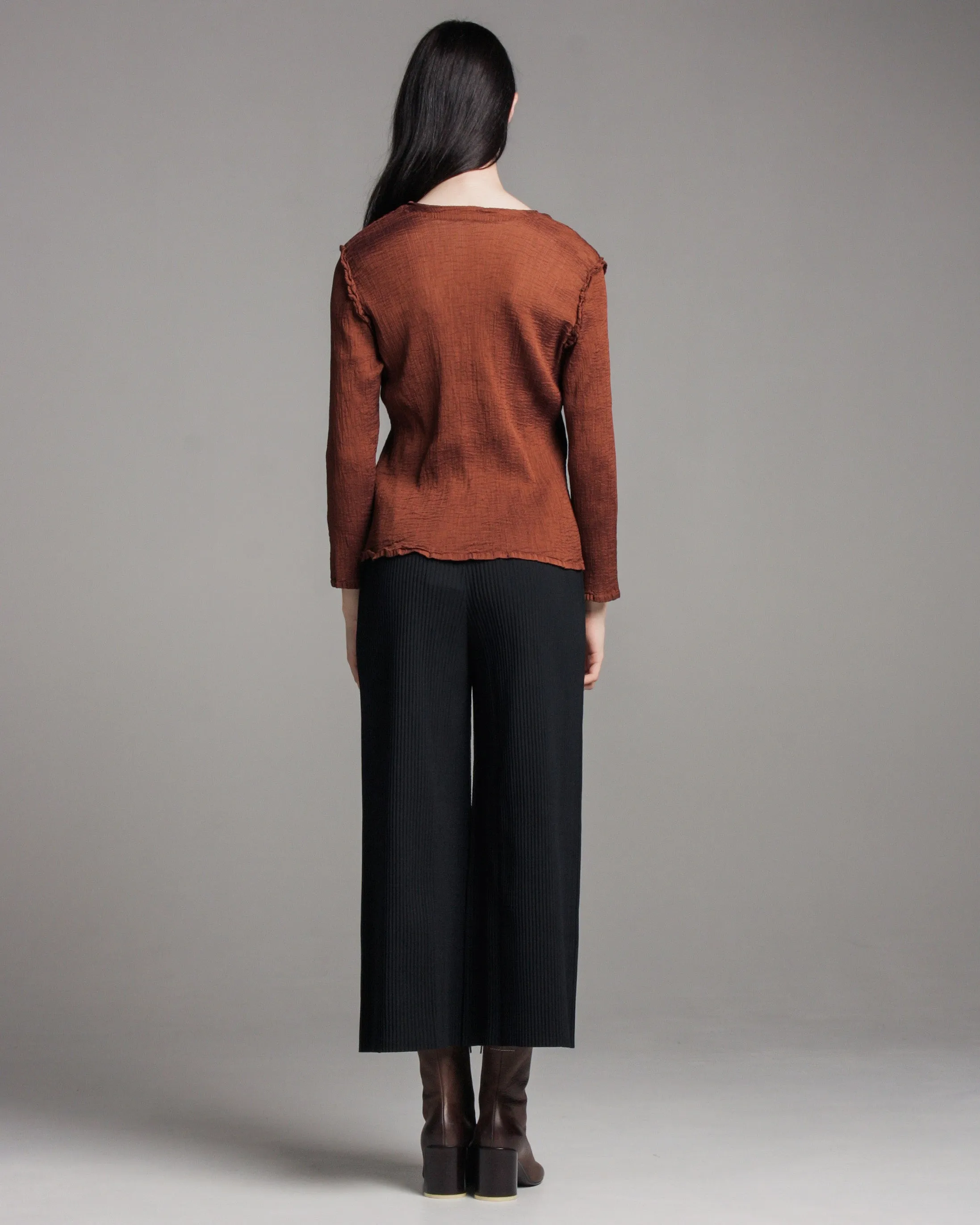 Black Fine Knit Wide Leg Pleated Pants