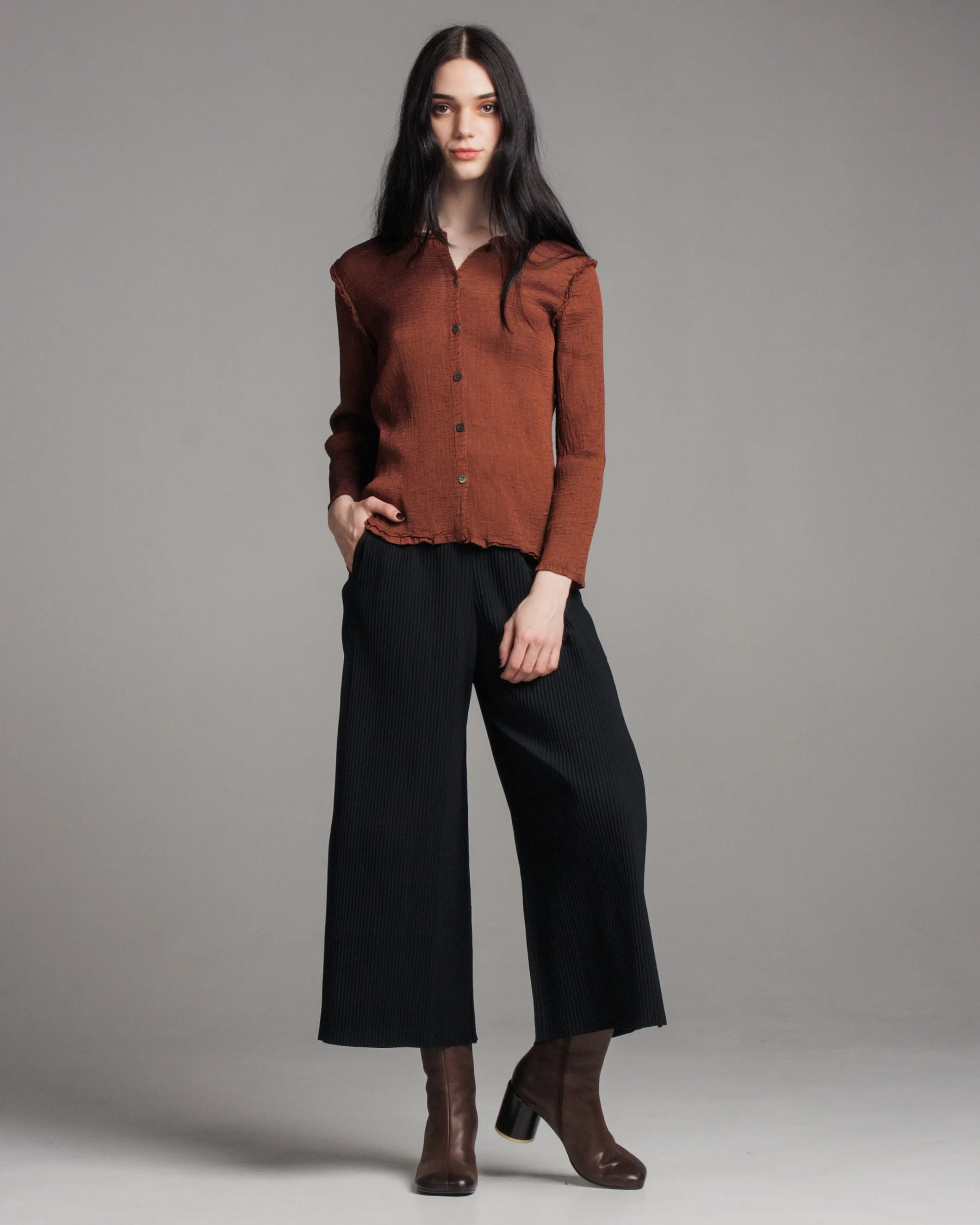 Black Fine Knit Wide Leg Pleated Pants