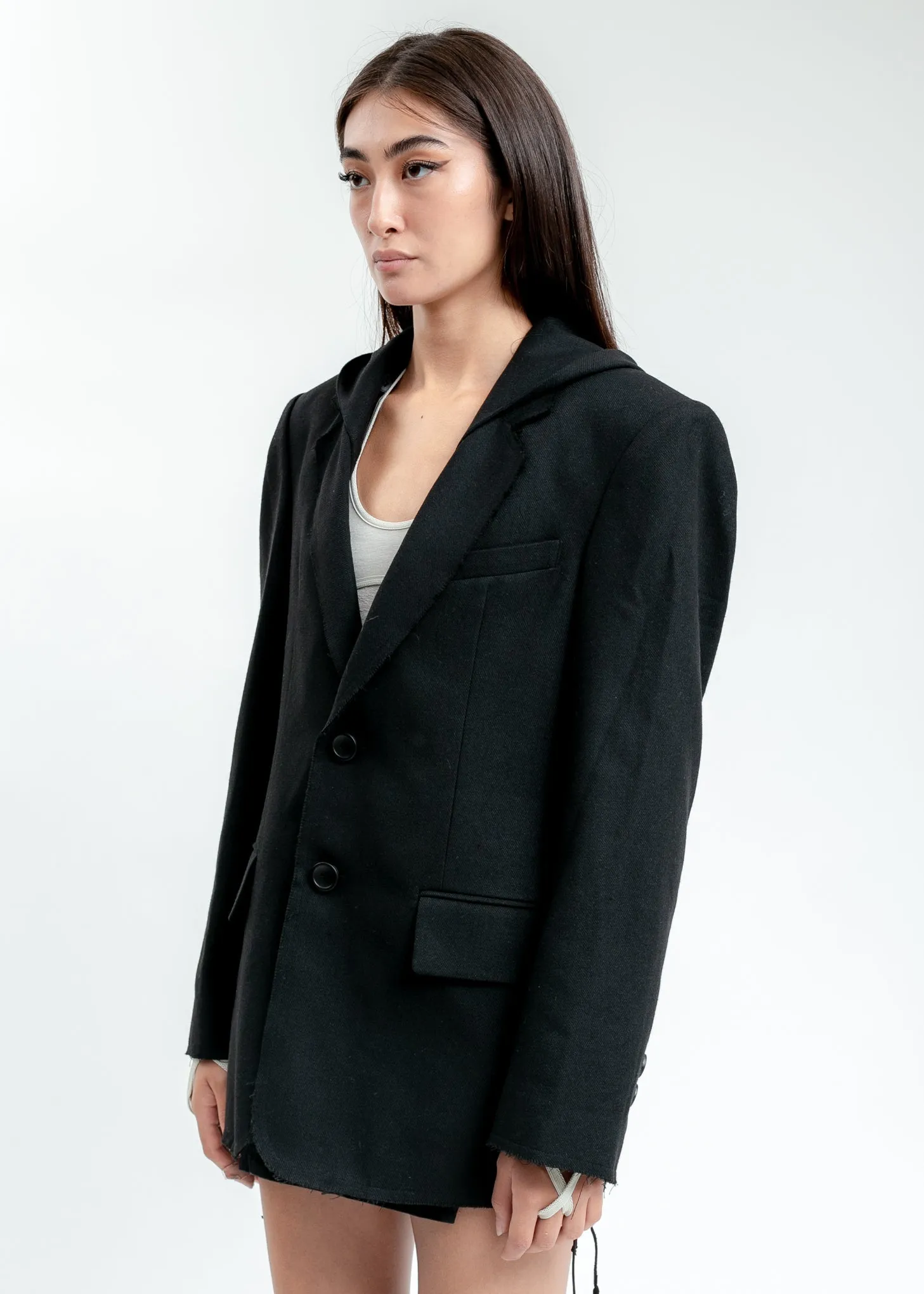 Black Hooded Tailored Blazer