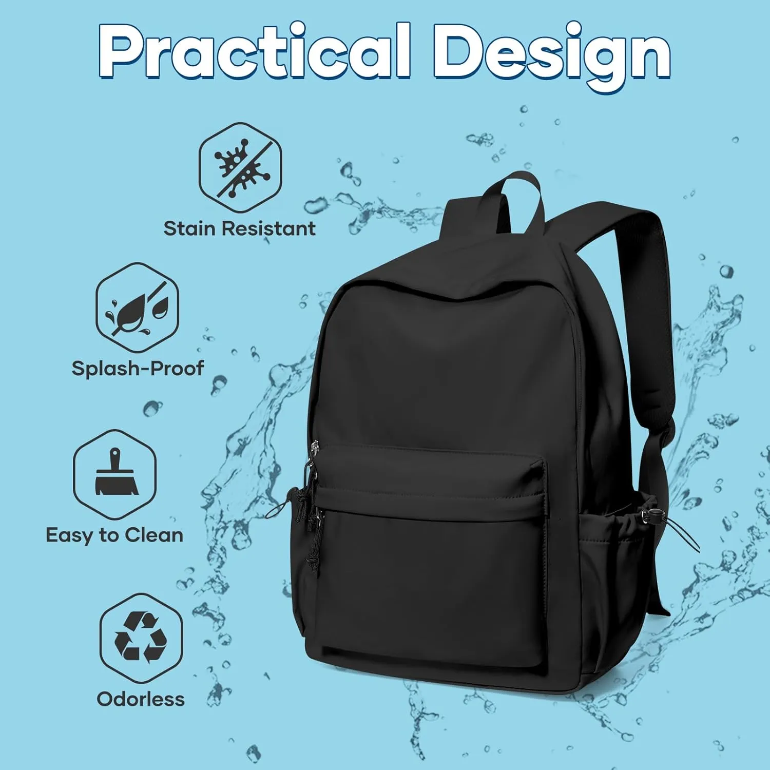 Black School Backpack For Girls Boys High Middle school college Backpack Bookbag Cute Aesthetic Backpacks Lightweight Bag Waterproof Work Gym Casual Daypack Backpacks For Men Women