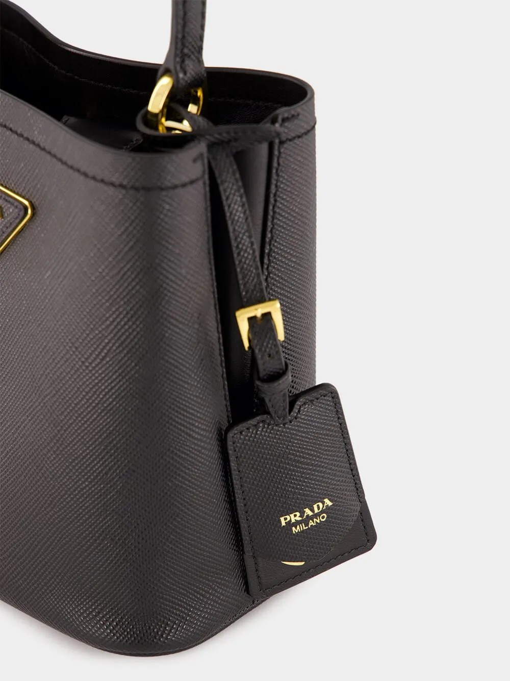 Black Small Saffiano Leather Panier Bag
