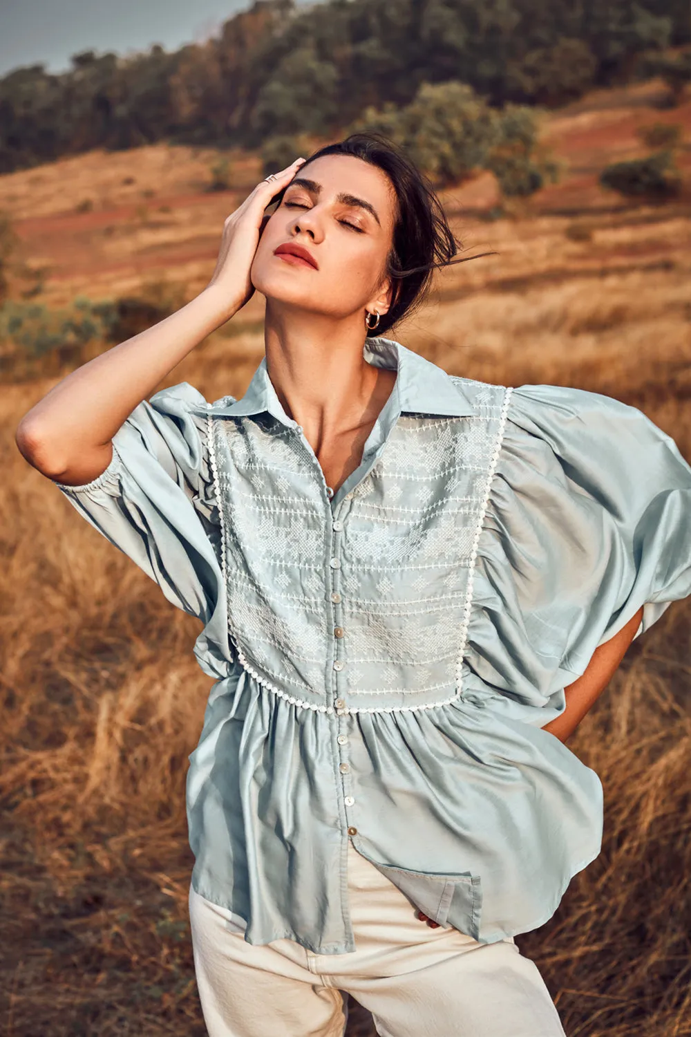 Blouse With Gathered Sleeves