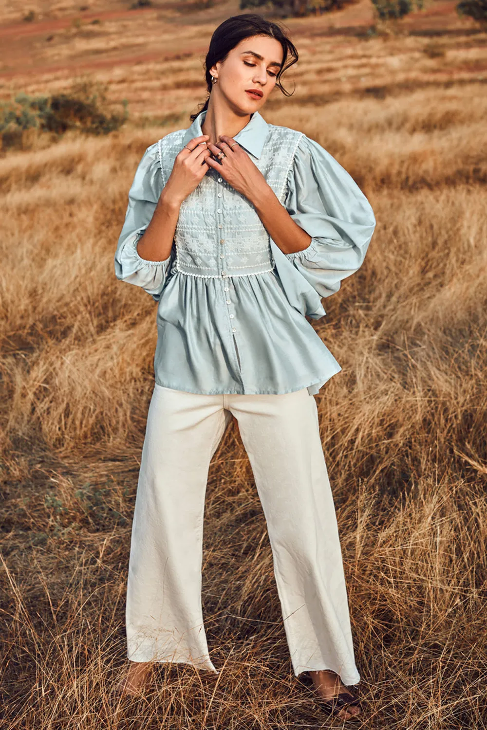 Blouse With Gathered Sleeves