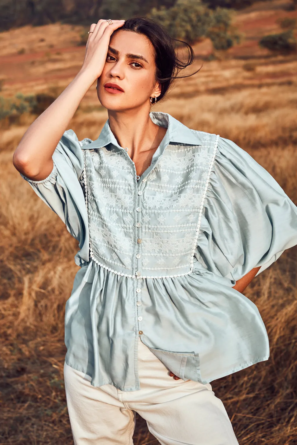 Blouse With Gathered Sleeves