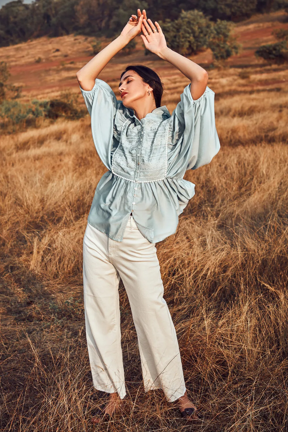 Blouse With Gathered Sleeves