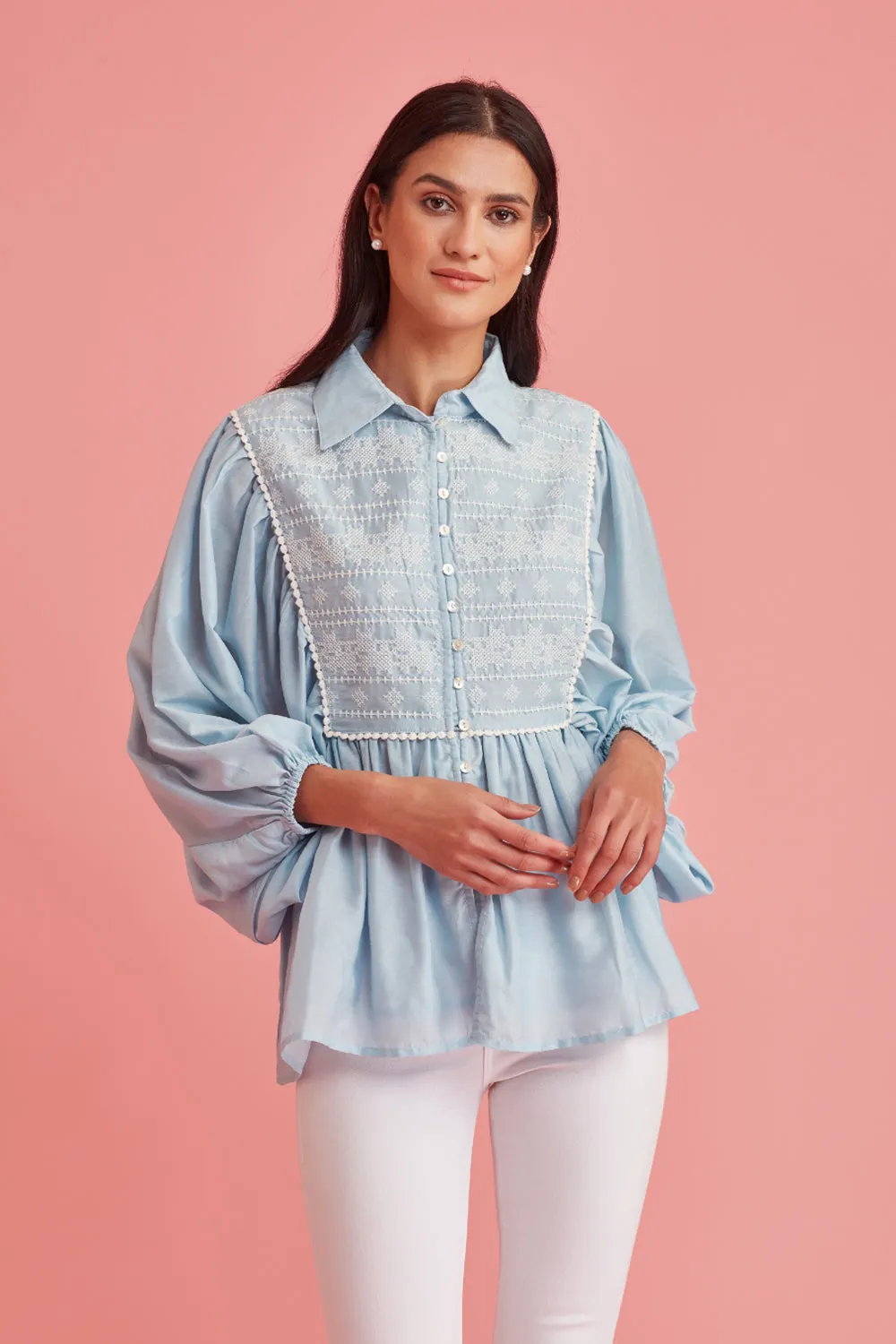 Blouse With Gathered Sleeves