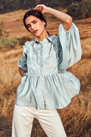 Blouse With Gathered Sleeves