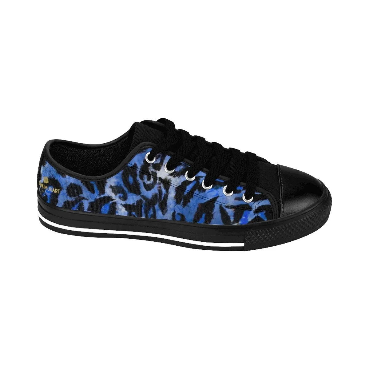 Blue Leopard Men's Sneakers, Animal Print Premium Low Top Canvas Tennis Running Shoes