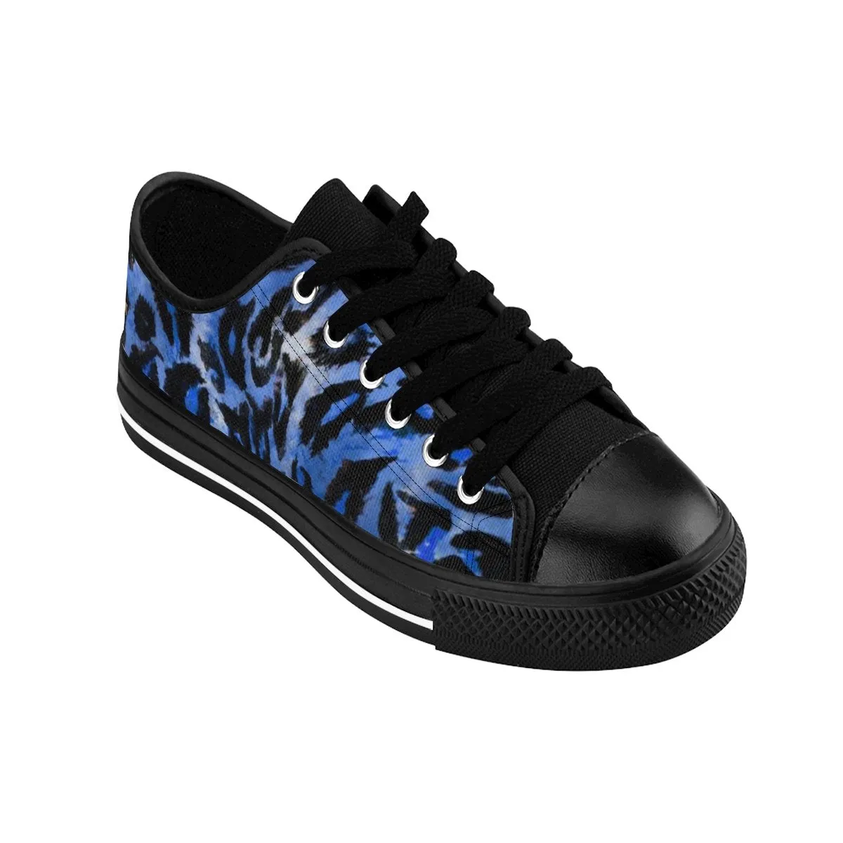 Blue Leopard Men's Sneakers, Animal Print Premium Low Top Canvas Tennis Running Shoes